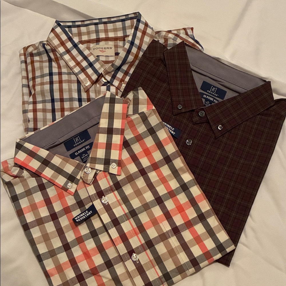 George & Dockers Men's Plaid Button Down Shirts - Set of 3
